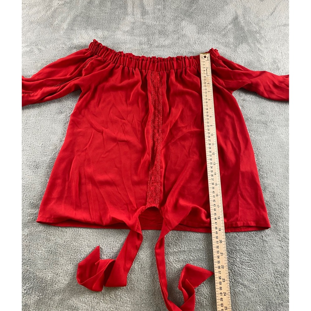 INC International Concepts Red Off The Shoulder Lace Tie Front Blouse Small‎ - Picture 8 of 13